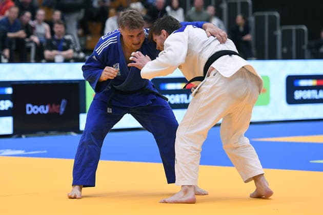 Deutsche Judo-Meisterschaft 2026 am 06.06.2026 in der Sporthalle an der Krefelder Straße in Duisburg Finale Männer -81KG Dominic Ressel ( weiss ) - Maxim Malsch ( blau )