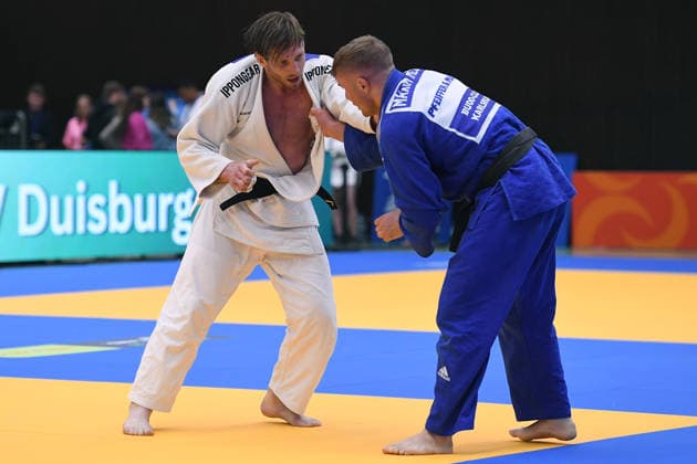 Deutsche Judo-Meisterschaft 2026 am 06.06.2026 in der Sporthalle an der Krefelder Straße in Duisburg Finale Männer -81KG Dominic Ressel ( weiss ) - Maxim Malsch ( blau )