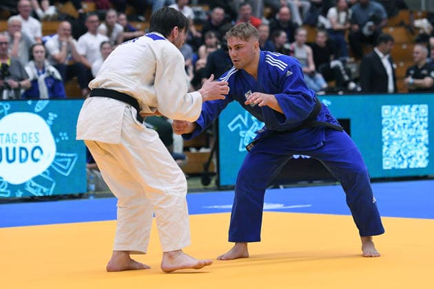 Deutsche Judo-Meisterschaft 2026 am 06.06.2026 in der Sporthalle an der Krefelder Straße in Duisburg Finale Männer -81KG Dominic Ressel ( weiss ) - Maxim Malsch ( blau )