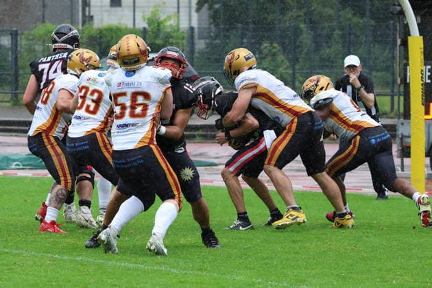RECORD DATE NOT STATED Isaiah Weed (Düsseldorf Panther, 07) is sacked in the Endzone for a Safety, Düsseldorf Panther vs Regensburg Phoenix, American Football, GFL, German Football League, Season 2022, Week 5, 06.06.2026, Photo: Foot Bowl Klaus Sack Düsseldorf Stadion VfL Benrath Deutschland Copyright: xFootxBowl KlausxSackx
