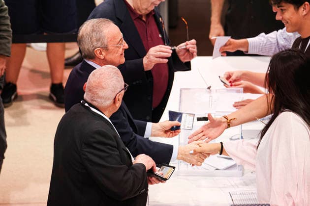 ESP: Real Madrid Presidential Elections 2026 Florentino Perez voting in the Real Madrid presidential elections 2026. Voters approaching to cast their vote for Florentino Perez or Enrique Riquelme as the next president of Real Madrid at the Real Madrid City Basketball Pavilion, located in Valdebebas, on June 7, 2026 in Madrid. Madrid Spain Futbol