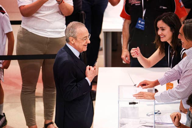 ESP: Real Madrid Presidential Elections 2026 Florentino Perez voting in the Real Madrid presidential elections 2026. Voters approaching to cast their vote for Florentino Perez or Enrique Riquelme as the next president of Real Madrid at the Real Madrid City Basketball Pavilion, located in Valdebebas, on June 7, 2026 in Madrid. Madrid Spain Futbol