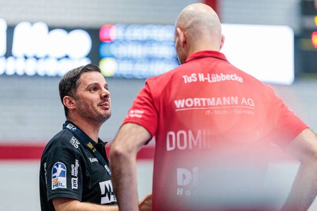 (L-R) Rui Silva (HC Oppenweiler Backnang, Trainer), Davor Dominikovic (TuS N-Luebbecke, Trainer) GER, TuS N-Luebbecke vs. HC Oppenweiler Backnang, Handball, 2. Bundesliga, 34. Spieltag, Spielzeit 2025 2026, 06.06.2026 GER, TuS N-Luebbecke vs. HC Oppenweiler Backnang, Handball, 2. Bundesliga, 34. Spieltag, Spielzeit 2025 2026, 06.06.2026 Luebbecke Copyright: xEibner-Pressefoto JanxRollingerx EP_JSK