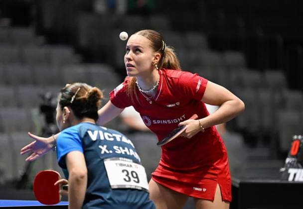 Annett Kaufmann (DJK Kolbermoor) und Xiaona Shan (ttc berlin eastside) erreichen das DM-Finale in Erfurt. Annett Kaufmann (DJK Kolbermoor) und Xiaona Shan (ttc berlin eastside) erreichen das DM-Finale im Doppel durch einen Sieg über Franziska Schreiner Sophia Klee (Langstadt) - Finaltag der Deutschen Meisterschaften der Damen und Herren am 7. Juni 2026 in der Messe Erfurt im Rahmen der 3. Deutschen Tischtennis-Finals in Erfurt. Erfurt Messe Erfurt Thüringen Deutschland