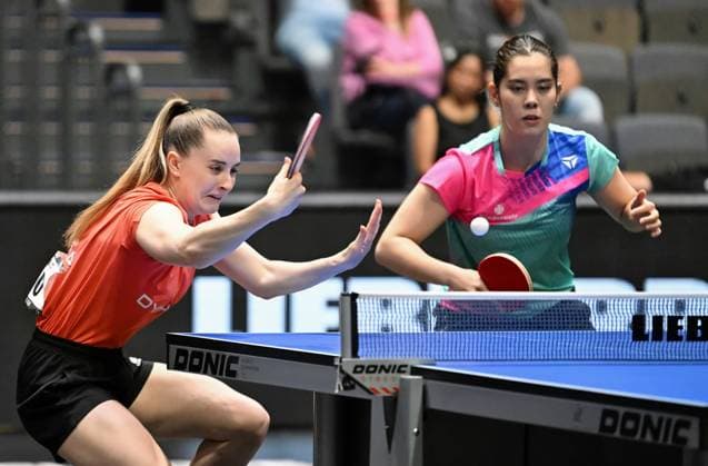 Franziska Schreiner Sophia Klee (Langstadt) sind im DM-Halbfinale ausgeschieden und gewinnen Bronze Franziska Schreiner Sophia Klee (Langstadt) sind im DM-Halbfinale ausgeschieden und gewinnen Bronze - Finaltag der Deutschen Meisterschaften der Damen und Herren am 7. Juni 2026 in der Messe Erfurt im Rahmen der 3. Deutschen Tischtennis-Finals in Erfurt. Erfurt Messe Erfurt Thüringen Deutschland