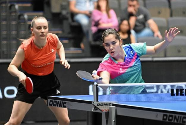 Franziska Schreiner Sophia Klee (Langstadt) sind im DM-Halbfinale ausgeschieden und gewinnen Bronze Franziska Schreiner Sophia Klee (Langstadt) sind im DM-Halbfinale ausgeschieden und gewinnen Bronze - Finaltag der Deutschen Meisterschaften der Damen und Herren am 7. Juni 2026 in der Messe Erfurt im Rahmen der 3. Deutschen Tischtennis-Finals in Erfurt. Erfurt Messe Erfurt Thüringen Deutschland