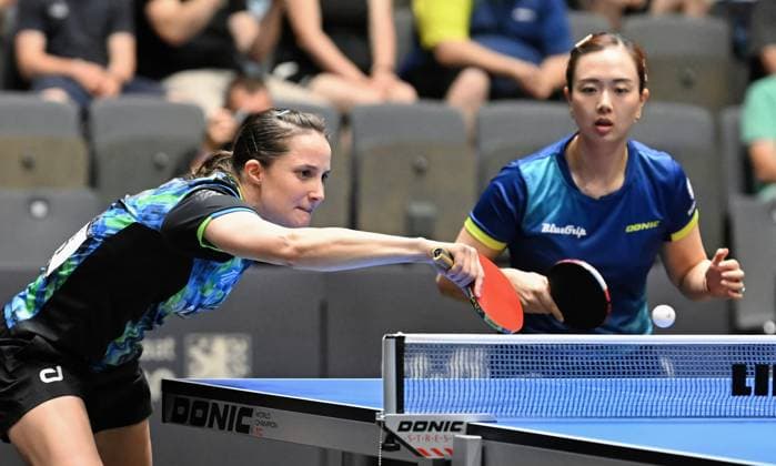 Sabine Winter (TSV Dachau) und Yuan Wan (TTC Weinheim) erreichen das DM-Finale in Erfurt. Sabine Winter (TSV Dachau) und Yuan Wan (TTC Weinheim) erreichen das DM-Finale im Doppel durch einen Sieg über Nina Mittelham Josephina Neumann (ttc berlin eastside) - Finaltag der Deutschen Meisterschaften der Damen und Herren am 7. Juni 2026 in der Messe Erfurt im Rahmen der 3. Deutschen Tischtennis-Finals in Erfurt. Erfurt Messe Erfurt Thüringen Deutschland