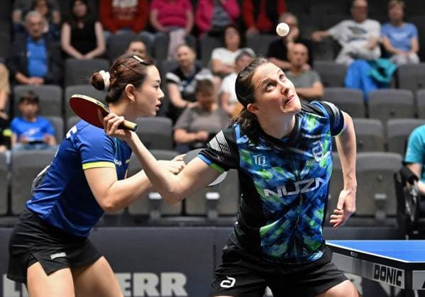 Sabine Winter (TSV Dachau) und Yuan Wan (TTC Weinheim) erreichen das DM-Finale in Erfurt. Sabine Winter (TSV Dachau) und Yuan Wan (TTC Weinheim) erreichen das DM-Finale im Doppel durch einen Sieg über Nina Mittelham Josephina Neumann (ttc berlin eastside) - Finaltag der Deutschen Meisterschaften der Damen und Herren am 7. Juni 2026 in der Messe Erfurt im Rahmen der 3. Deutschen Tischtennis-Finals in Erfurt. Erfurt Messe Erfurt Thüringen Deutschland