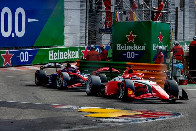 MONACO - Formula 2 driver Sebastian Montoya of Prema Powerteam, Formula 2 driver Laurens van Hoepen of Trident during the Formula 2 Monaco Grand Prix on the Monaco Street Circuit on June 6, 2026 in Monaco, Monaco. (Photo by DeFodi Images) -