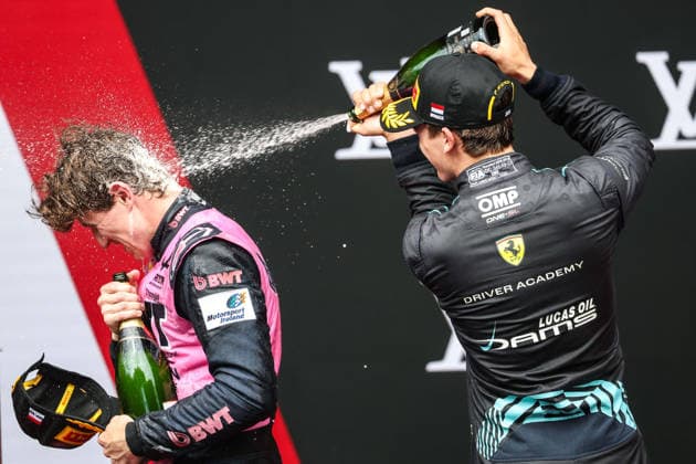 AUTO - FORMULA 2 2026 - MONACO DUNNE Alex (irl), Rodin Motorsport, Dallara F2 2024, portrait and BEGANOVIC Dino (swe), DAMS Lucas Oil, Dallara F2 2024, portrait podium celebration during the 4th round of the 2026 FIA Formula 2 Championship from June 5 to 7, 2026 on the Circuit de Monaco, in Monte-Carlo, Monaco - Monte-CarloMonaco  Copyright: xEricxAlonsox