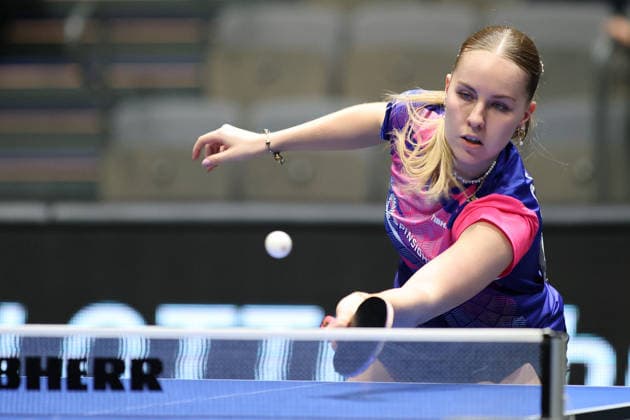 Annett Kaufmann beim Rueckschlag. GER Erfurt TT Finals 2026 Deutsche Meisterschaft, Tischtennis Messehalle Erfurt 06.06.2026. GER Erfurt TT Finals 2026 Deutsche Meisterschaft, Tischtennis Messehalle Erfurt 06.06.2026 Thueringen Deutsche Meiterschaft 06.06.2026 Erfurt