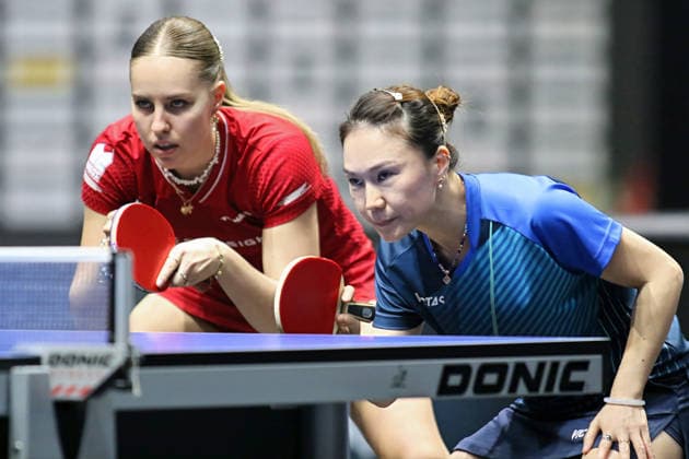 Annett Kaufmann mit Doppelpartnerin Xiaona Shan im Halbfinale gegen Sophia Klee und Franziska Schreiner GER Erfurt TT Finals 2026 Deutsche Meisterschaft, Tischtennis Messehalle Erfurt 07.06.2026. GER Erfurt TT Finals 2026 Deutsche Meisterschaft, Tischtennis Messehalle Erfurt 07.06.2026 Thueringen Deutsche Meiterschaft 06.06.2026 Erfurt
