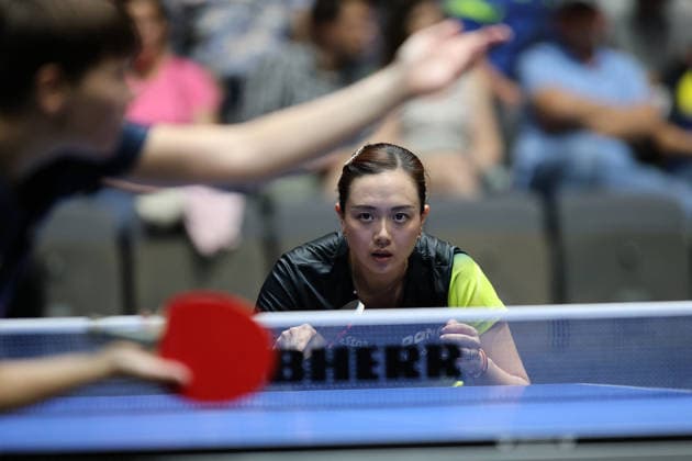 Yuan Wan ist Fokusiert. GER Erfurt TT Finals 2026 Deutsche Meisterschaft, Tischtennis Messehalle Erfurt 06.06.2026. GER Erfurt TT Finals 2026 Deutsche Meisterschaft, Tischtennis Messehalle Erfurt 06.06.2026 Thueringen Deutsche Meiterschaft 06.06.2026 Erfurt