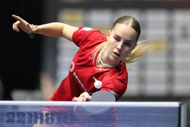 Annet Kaufmann beim Rueckschlag. GER Erfurt TT Finals 2026 Deutsche Meisterschaft, Tischtennis Messehalle Erfurt 07.06.2026. GER Erfurt TT Finals 2026 Deutsche Meisterschaft, Tischtennis Messehalle Erfurt 07.06.2026 Thueringen Deutsche Meiterschaft 06.06.2026 Erfurt