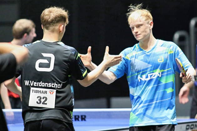 Wim Verdonschot und Doppelpartner Andre Bertelsmeier gewinnen das Halbfinale. GER Erfurt TT Finals 2026 Deutsche Meisterschaft, Tischtennis Messehalle Erfurt 07.06.2026. GER Erfurt TT Finals 2026 Deutsche Meisterschaft, Tischtennis Messehalle Erfurt 07.06.2026 Thueringen Deutsche Meiterschaft 06.06.2026 Erfurt
