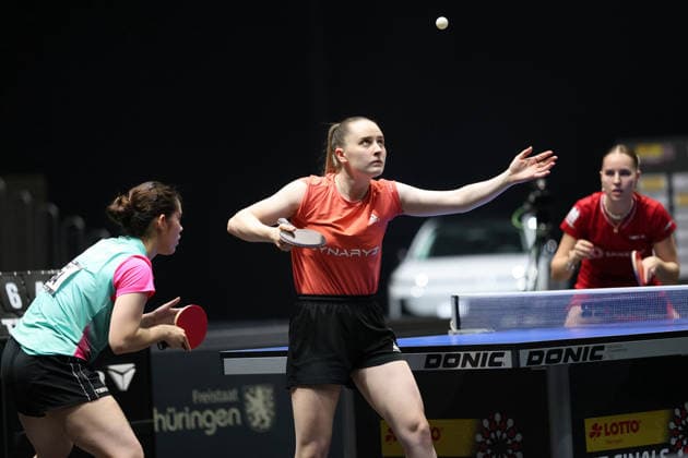 Sophia Klee mit Doppelpartnerin Mia Griesel GER Erfurt TT Finals 2026 Deutsche Meisterschaft, Tischtennis Messehalle Erfurt 07.06.2026. GER Erfurt TT Finals 2026 Deutsche Meisterschaft, Tischtennis Messehalle Erfurt 07.06.2026 Thueringen Deutsche Meiterschaft 06.06.2026 Erfurt