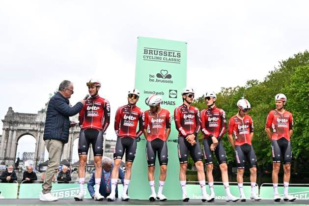 Brussels Cycling Classic 2026 Cycling Race BRUSSEL, BELGIUM - JUNE 07 : Team Lotto Intermarche on the podium before the start of race during the 106th edition of Brussels Cycling Classic an UCI ProSeries 1.Pro one day cycling road race for Men Elite of 206.3 km with start in Brussel and finish in Brussel on June 7, 2026 in Brussel, Belgium, 07 06 2026 ( Motordriver Stephan Boone - Brussel Belgium  Copyright: xTomasxSiskx