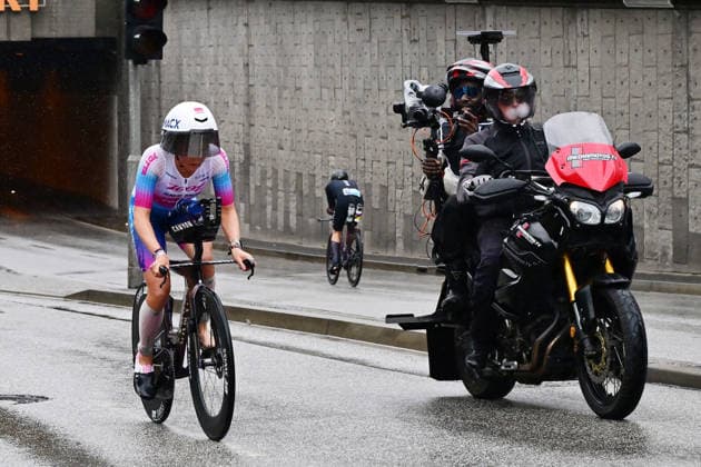 GER; Ironman Hamburg 07.06.2026, GER; Ironman Hamburg, Elite Frauen im Bild Marjolaine PierrÃ (FRA) auf dem Fahrrad an der Kunsthalle