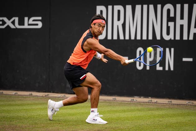 RECORD DATE NOT STATED 6th June 2026; The Edgbaston Priory Club, Birmingham, Midlands, England; 2026 Lexus Birmingham Open Tennis, Day Eight; Yunchaokete Bu (CHN) plays a backhand in his semi final match against Arthur Fery (GBR) GodfreyxPitt