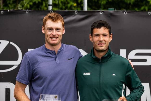 RECORD DATE NOT STATED 7th June 2026; The Edgbaston Priory Club, Birmingham, Midlands, England; 2026 Lexus Birmingham Open Tennis, Day Eight; Joshua Paris (GBR) and Ben Jones (GBR)celebrate winning the Mens Doubles against Anirudh Chandrasekar (IND) and Takeru Yuzuki (JAP) 6-4 7-6 GodfreyxPitt