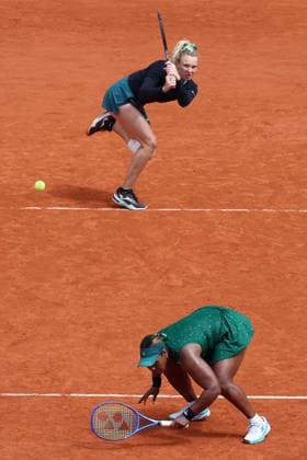 RECORD DATE NOT STATED 7th June 2026; Roland Garros, Paris, France; 2026 French Open Tennis, Day 20; Taylor Townsend (USA) ducks to avoid the ball being hit by Katerina Siniakova (CZE) JonxBromley