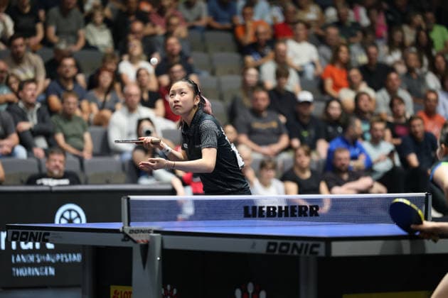 Lisa Wang im Halbfinalespiel gegen Sabine Winter GER Erfurt TT Finals 2026 Deutsche Meisterschaft, Tischtennis Messehalle Erfurt 07.06.2026. GER Erfurt TT Finals 2026 Deutsche Meisterschaft, Tischtennis Messehalle Erfurt 07.06.2026 Thueringen Deutsche Meiterschaft 06.06.2026 Erfurt