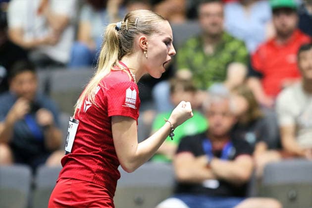 Annett Kaufmann gewinnt das Halbfinale mit 3:3 GER Erfurt TT Finals 2026 Deutsche Meisterschaft, Tischtennis Messehalle Erfurt 07.06.2026. GER Erfurt TT Finals 2026 Deutsche Meisterschaft, Tischtennis Messehalle Erfurt 07.06.2026 Thueringen Deutsche Meiterschaft 06.06.2026 Erfurt