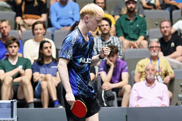 Andre Bertelsmeier im Jubel GER Erfurt TT Finals 2026 Deutsche Meisterschaft, Tischtennis Messehalle Erfurt 07.06.2026. GER Erfurt TT Finals 2026 Deutsche Meisterschaft, Tischtennis Messehalle Erfurt 07.06.2026 Thueringen Deutsche Meiterschaft 06.06.2026 Erfurt