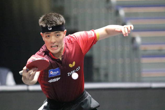 Dang Qiu beim Rueckschlagtopspin. GER Erfurt TT Finals 2026 Deutsche Meisterschaft, Tischtennis Messehalle Erfurt 07.06.2026. GER Erfurt TT Finals 2026 Deutsche Meisterschaft, Tischtennis Messehalle Erfurt 07.06.2026 Thueringen Deutsche Meiterschaft 06.06.2026 Erfurt