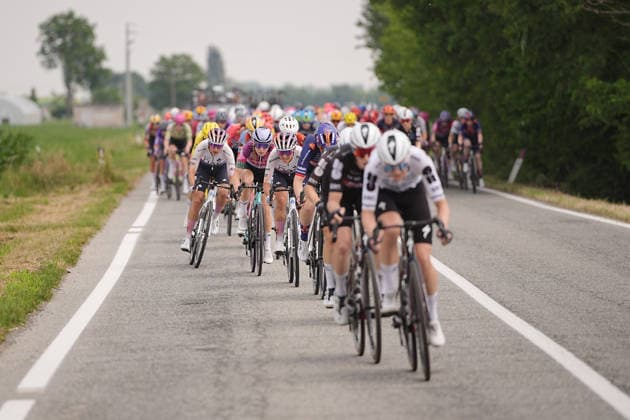The pack rides during Stage 9 of the Giro d™Italia Women, from Saluzzo to Saluzzo, Italy, Sunday, June 7, 2026.  Copyright: xMarcoxAlpozzi LaPressex