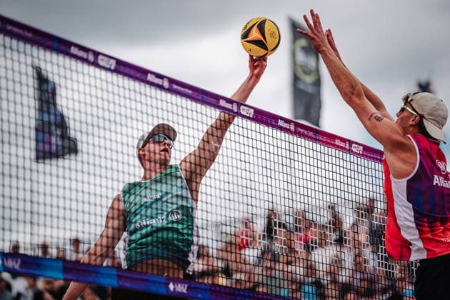 Beachvolleyball Männer Allianz German Beach Tour 2026 Tourstop Berlin 07.06.2026 v.l. Philipp Huster gegen Max Just Berlin Funkhaus Beach Berlin Deutschland