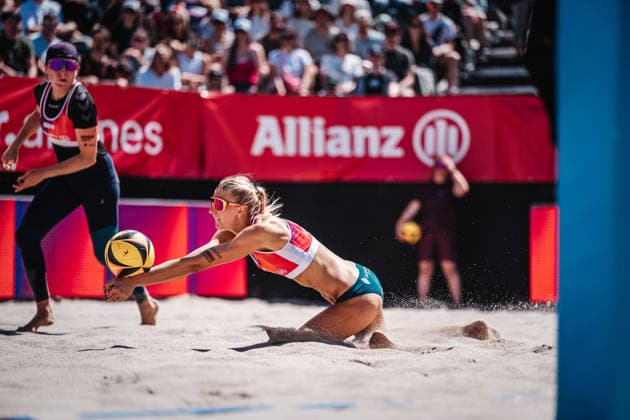 Beachvolleyball Frauen Allianz German Beach Tour 2026 Tourstop Berlin 07.06.2026 Nele Barber springt zum Ball Berlin Funkhaus Beach Berlin Deutschland
