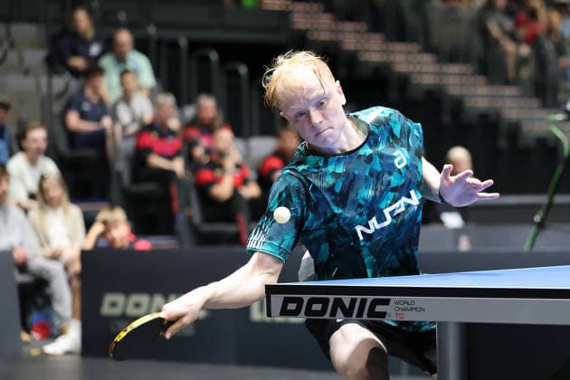 Andre Bertelsmeier beim Gegentopspin. GER Erfurt TT Finals 2026 Deutsche Meisterschaft, Tischtennis Messehalle Erfurt 07.06.2026. GER Erfurt TT Finals 2026 Deutsche Meisterschaft, Tischtennis Messehalle Erfurt 07.06.2026 Thueringen Deutsche Meiterschaft 06.06.2026 Erfurt