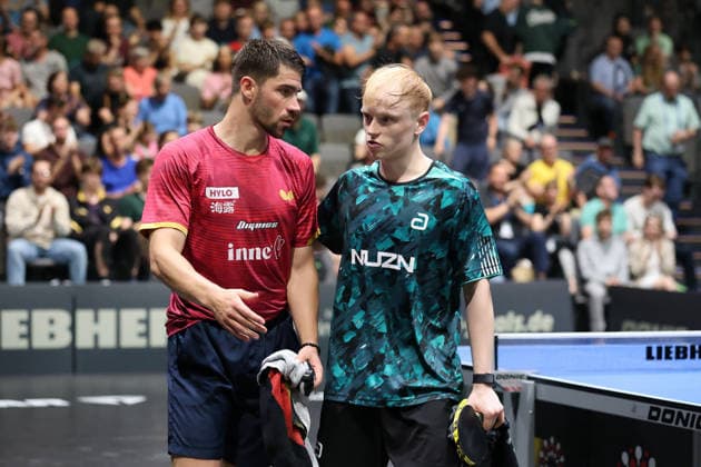 Patrik Franziska gewinnt mit 4:3 gegen Andre Bertelsmeier. GER Erfurt TT Finals 2026 Deutsche Meisterschaft, Tischtennis Messehalle Erfurt 07.06.2026. GER Erfurt TT Finals 2026 Deutsche Meisterschaft, Tischtennis Messehalle Erfurt 07.06.2026 Thueringen Deutsche Meiterschaft 06.06.2026 Erfurt