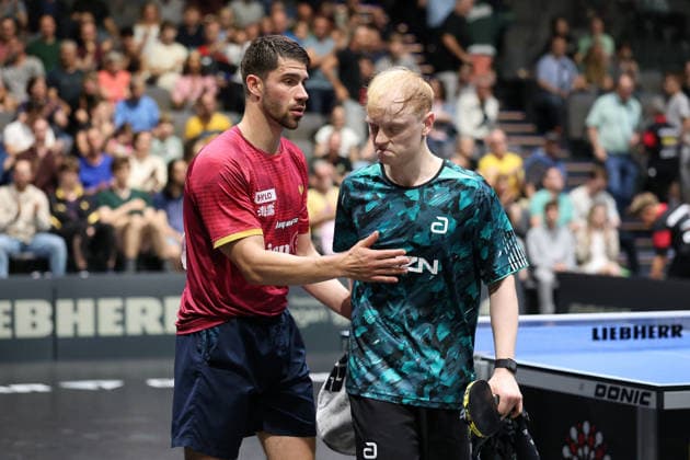 Patrik Franziska gewinnt mit 4:3 gegen Andre Bertelsmeier. GER Erfurt TT Finals 2026 Deutsche Meisterschaft, Tischtennis Messehalle Erfurt 07.06.2026. GER Erfurt TT Finals 2026 Deutsche Meisterschaft, Tischtennis Messehalle Erfurt 07.06.2026 Thueringen Deutsche Meiterschaft 06.06.2026 Erfurt