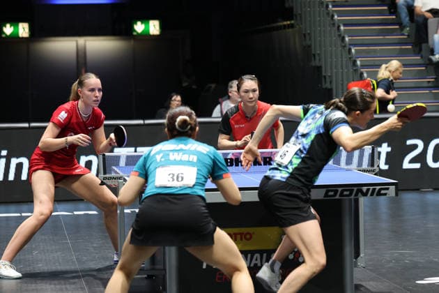 Annett Kaufmann mit Xiaona Wan im Finale gegen Yuan Wan und Sabine Winter GER Erfurt TT Finals 2026 Deutsche Meisterschaft, Tischtennis Messehalle Erfurt 07.06.2026. GER Erfurt TT Finals 2026 Deutsche Meisterschaft, Tischtennis Messehalle Erfurt 07.06.2026 Thueringen Deutsche Meiterschaft 06.06.2026 Erfurt