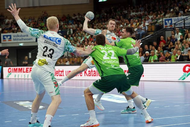 07.06.2026, xovx, Handball Daikin Handball-Bundesliga, HSG Wetzlar - SC Magedeburg v.l. Magnus Saugstrup (SC Magdeburg), Jona Schoch (HSG Wetzlar), Felix Claar (SC Magdeburg), Josip Simic (HSG Wetzlar) Wetzlar Buderus Arena Hessen Deutschland (DE)