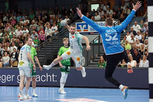07.06.2026, xovx, Handball Daikin Handball-Bundesliga, HSG Wetzlar - SC Magedeburg v.l. Felix Claar (SC Magdeburg), Niklas Theiß (HSG Wetzlar), Tristan Kirschner (HSG Wetzlar), Lukas Mertens (SC Magdeburg), Andreas Palicka (HSG Wetzlar) Wetzlar Buderus Arena Hessen Deutschland (DE)