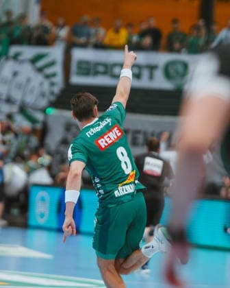Lucas Krzikalla (SC DHfK Leipzig, 8) goal celebration SC DHfK Leipzig - TSV GWD Minden. Bundesliga, Herren Handball, 25 26, GER, Leipzig, Quarterback Immobilien Arena, Round 34 Leipzig Quarterback Immobilien Arena Sachsen GER Copyright: xBillmanxDubex
