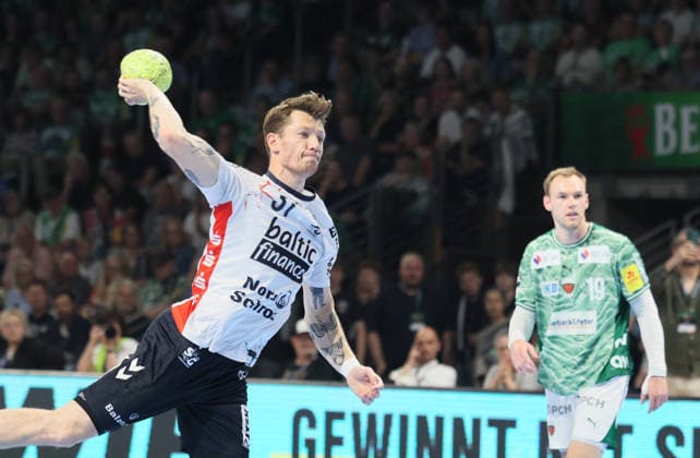 GER HBL Saison 2025 2026 FÜCHSE Berlin vs SG Flensburg-Handewitt, 07.06.26, Max-Schmeling-Halle, Berlin, Emil MANFELDT JAKOBSEN (SG Flensburg-Handewitt 31), Siebenmeter, Strafwurf