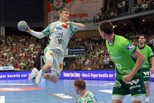 07.06.2026, xovx, Handball Daikin Handball-Bundesliga, HSG Wetzlar - SC Magedeburg v.l. Gisli Thorgeir Kristjansson (SC Magdeburg), Jona Schoch (HSG Wetzlar), Josip Simic (HSG Wetzlar) Wetzlar Buderus Arena Hessen Deutschland (DE)