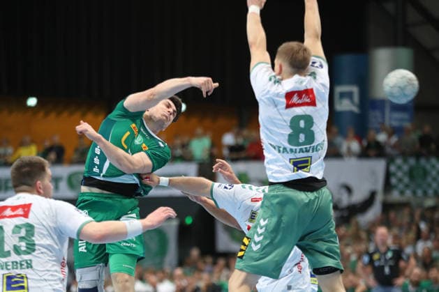 Handball DAIKIN HBL, SC DHfK Leipzig - GWD Minden; 07.06.2026 Matej Klima (13, SC DHfK Leipzig) wirft. Handball, DAIKIN HBL, 1. Bundesliga, Saison 2025 2026, 34. Spieltag: SC DHfK Leipzig vs. GWD Minden am 07.06.2026 in der Quarterback Immobilien Arena Leipzig.