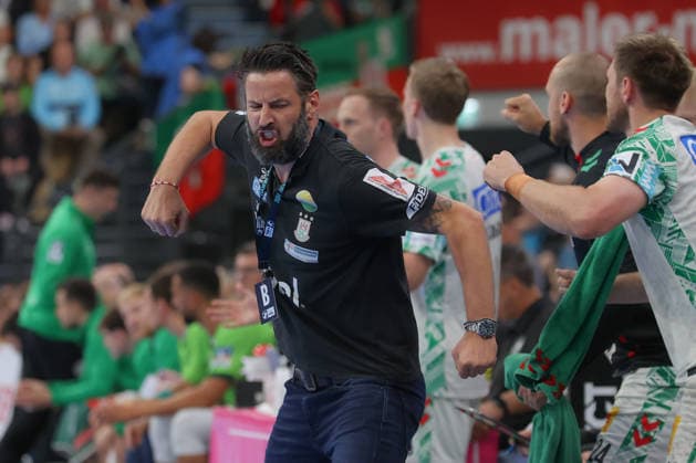 07.06.2026, xtgx, Handball, Daikin HBL, HSG Wetzlar - SC Magdeburg v.l. Bennet Wiegert (Magdeburg, Trainer) Jubel, Torjubel, jubelt ueber das Tor, celebrate the goal, celebration Wetzlar