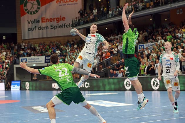 07.06.2026, xovx, Handball Daikin Handball-Bundesliga, HSG Wetzlar - SC Magedeburg v.l. Jona Schoch (HSG Wetzlar), Felix Claar (SC Magdeburg), Josip Simic (HSG Wetzlar), Magnus Saugstrup (SC Magdeburg) Wetzlar Buderus Arena Hessen Deutschland (DE)
