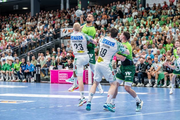 Handball Bundesliga; HSG Wetzlar - SC Magdeburg, 07.06.26 Josip Simic (HSG Wetzlar, 10), Magnus Saugstrup (SC Magdeburg, 23), Elvar Oern Jonsson (SC Magdeburg, 19), Josip Simic (HSG Wetzlar, 10) Handball Bundesliga; HSG Wetzlar - SC Magdeburg: Wetzlar, 07.06.26