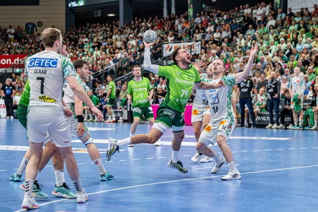 Handball Bundesliga; HSG Wetzlar - SC Magdeburg, 07.06.26 Ahmed Nafea (HSG Wetzlar, 79), Omar Ingi Magnusson (SC Magdeburg, 14), Felix Claar (SC Magdeburg, 7), Oscar Bergendahl (SC Magdeburg, 54) Handball Bundesliga; HSG Wetzlar - SC Magdeburg: Wetzlar, 07.06.26