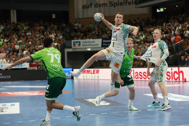 07.06.2026, xovx, Handball Daikin Handball-Bundesliga, HSG Wetzlar - SC Magedeburg v.l. Ahmet Nafea (HSG Wetzlar), Felix Claar (SC Magdeburg), Georg Löwen (HSG Wetzlar), Magnus Saugstrup (SC Magdeburg) Wetzlar Buderus Arena Hessen Deutschland (DE)