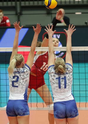 VOLLEYBALL - CEV ELW, AUT vs ISL SCHWECHAT,AUSTRIA,07.JUN.26 - VOLLEYBALL - CEV European League women, OEVV international match, Länderspiel, Nationalmannschaft Austria vs Iceland. Image shows Elisabet Einarsdottir (ISL), Anamarija Galic (AUT) and Arna Solrun Heimisdottir (ISL).  GEPAxpictures xWalterxLuger
