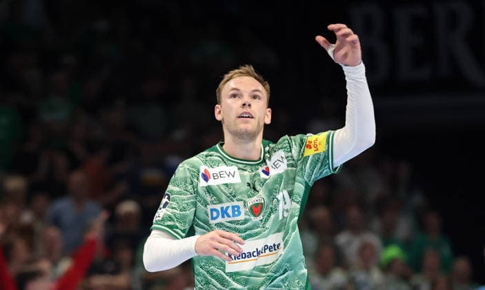 Mathias Gidsel Aktion Oberkörper Handball HBL Bundesliga Herren 34. Spieltag Saison 2025 2026 07.06.2026 Füchse Berlin vs SG Flensburg Handewitt