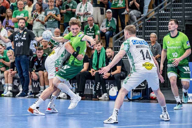 Handball Bundesliga; HSG Wetzlar - SC Magdeburg, 07.06.26 Justin Müller (HSG Wetzlar, 25), Omar Ingi Magnusson (SC Magdeburg, 14), Oscar Bergendahl (SC Magdeburg, 54), Josip Simic (HSG Wetzlar, 10) Handball Bundesliga; HSG Wetzlar - SC Magdeburg: Wetzlar, 07.06.26
